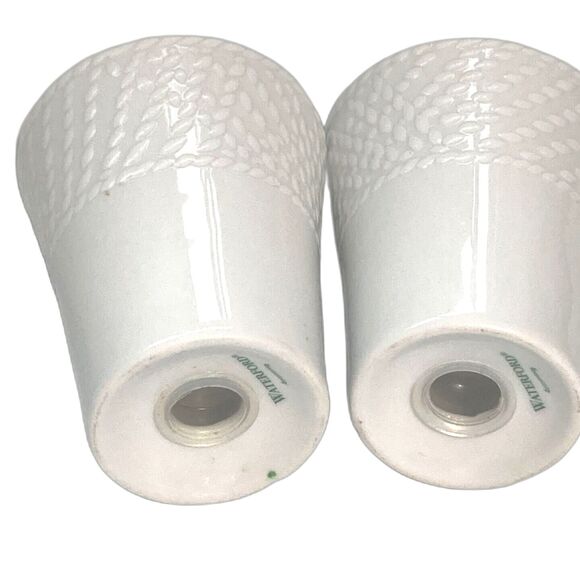 WATERFORD White Elegant Ceramic Salt and Pepper Shakers Basket Weave Design - Picture 9 of 10